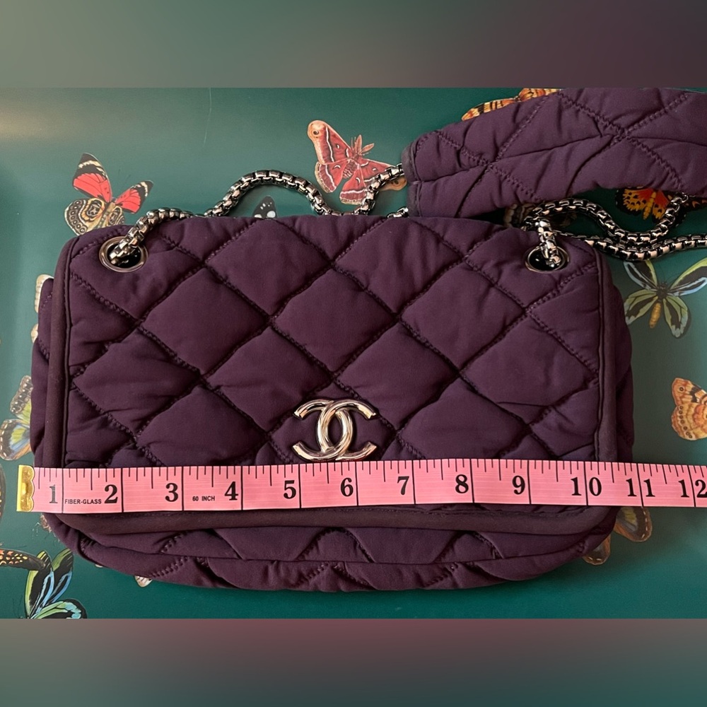 CHANEL Purple Quilted Bubble Shoulder Bag Silver CC Chain Strap Purse HOST PICK - Picture 10 of 17